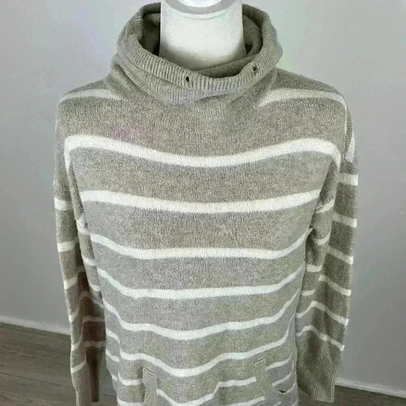 Loft Tan & White Striped Turtleneck Sweater Size M - Picture 2 of 8
